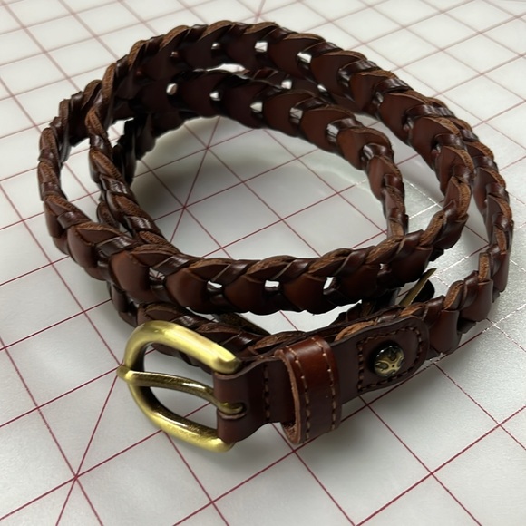 PATRICIA NASH 100% Leather Brass Buckle Link Brown 46" Preppy Office Casual Belt - Picture 8 of 11